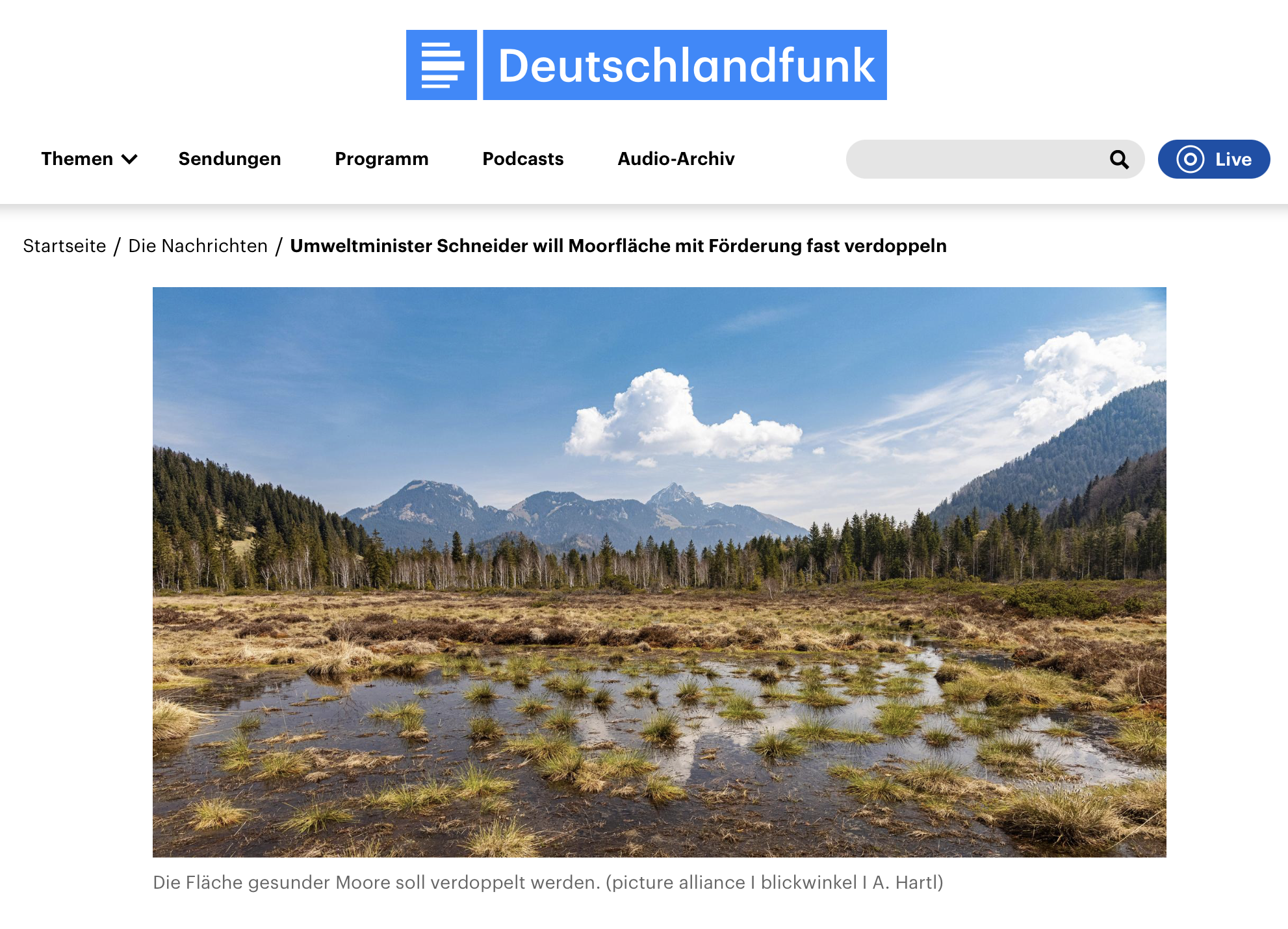 Klimaschutz - Umweltminister Schneider will Moorfläche mit Förderung fast verdoppeln